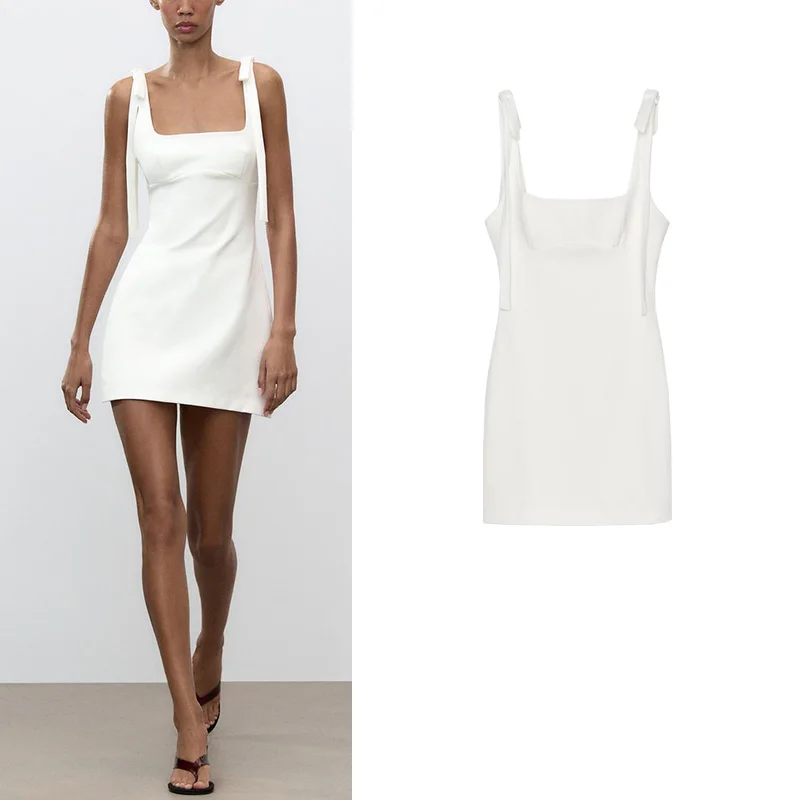 เสื้อผ้าแฟชั่นสตรีฤดูใบไม้ผลิ/ฤดูร้อน ดีไซน์สายคล้องไหล่ คอเหลี่ยม ผูกโบว์ ยืดหยุ่น รุ่น Dr 3067370