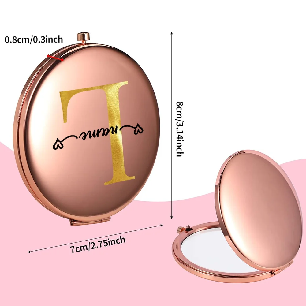 Miroir de maquillage portable en métal avec nom personnalisé, poche, double face, pliable, déterminer, loupe, outil cosmétique de beauté