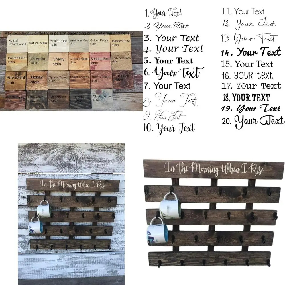 Wall Mounted Rustic Kitchen Mug Rack