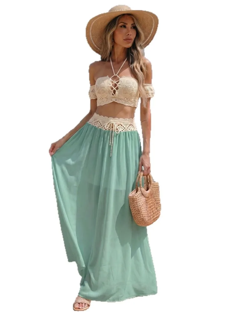 2026 Women Beach 2 Piece Sets Bikini Cover-Ups Sleeveless Tops And Maxi Skirt Sexy Ladies Swimming Cover Up Bathing Suit view 5