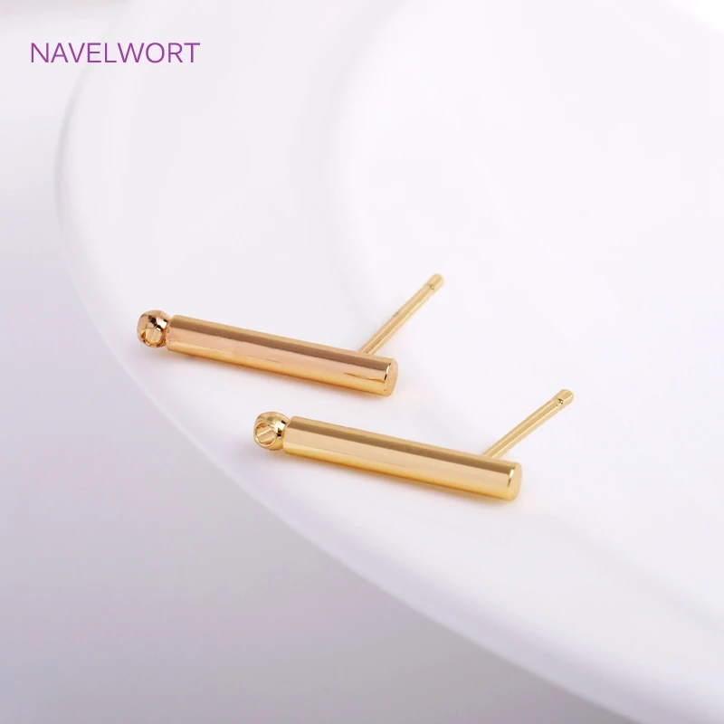 Trendy 14K Gold Plated Bar Post Earring with Hole,Brass Metal Stripe Stud Earring For Earring Making Supplies DIY Handmade Craft