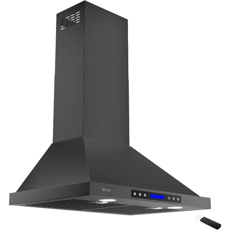 EKON NAP02 Black 900CFM Wall Mount Range Hood Ducted/Ductless Convertible Kitchen Chimney Vent