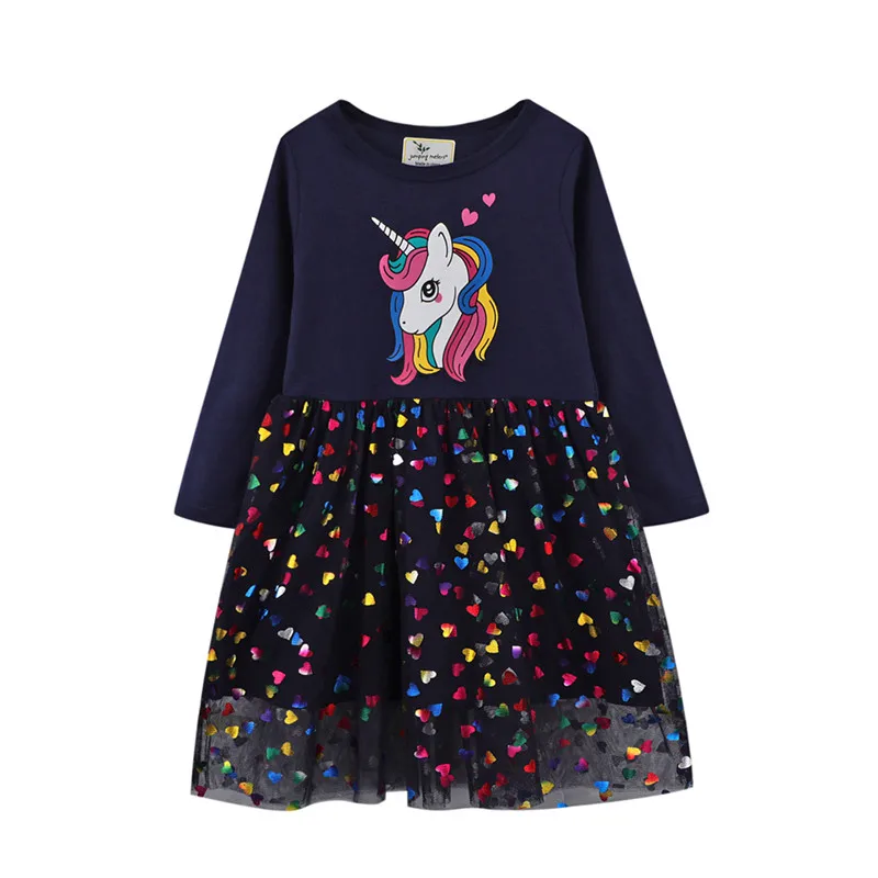 

Jumping Meters Hot Selling Long Sleeve Girls Dresses Unicorn Children's Princess Dress Girls Fashion Clothes Hot Toddler Costume