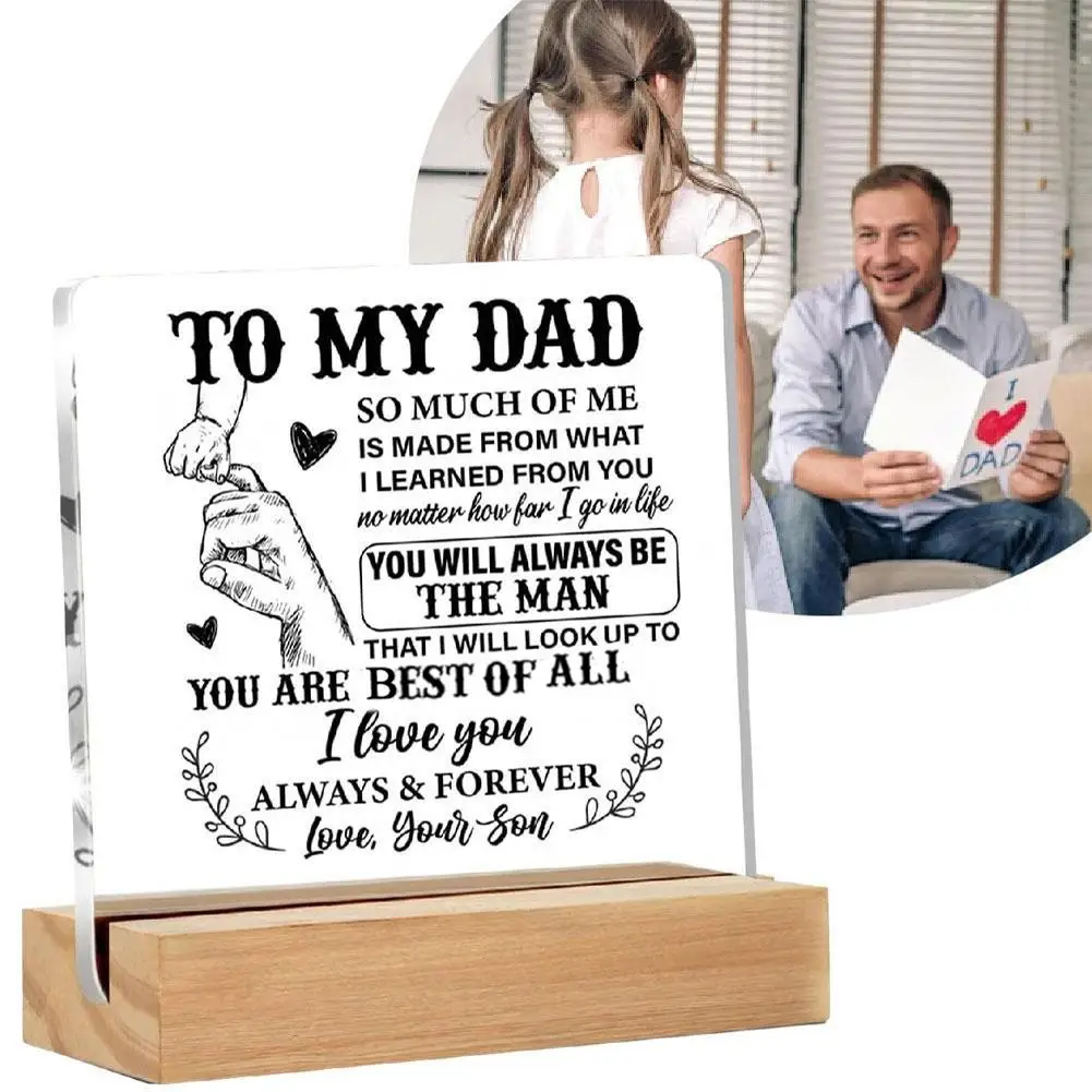 Gifts for Dad from Daughter Son with Wooden Base Acrylic Keepsakes to My Dad Fathers Day Birthday Gift Idea Unique Dad Gift P5T1