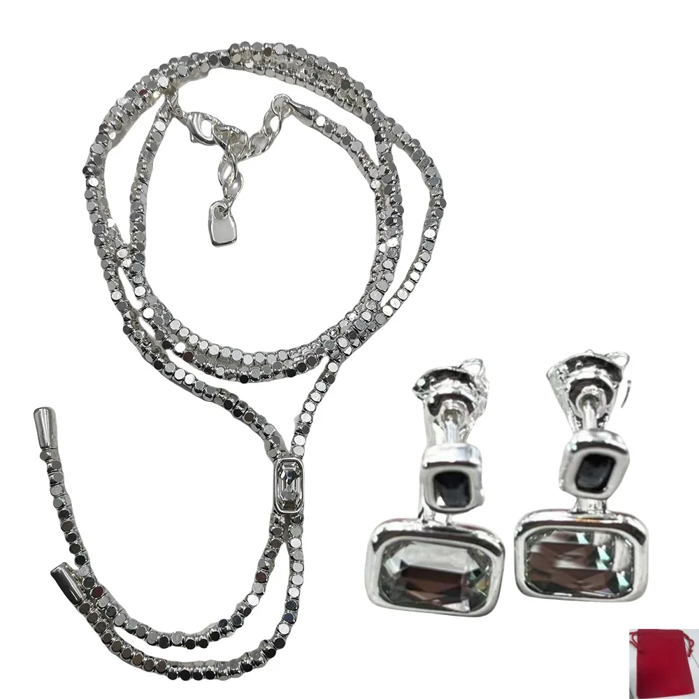 2026 Spain Hot Selling OL Style Colorful Zircon Earrings, Rice Grain Stone Necklace Two Piece Set, Holiday Gift