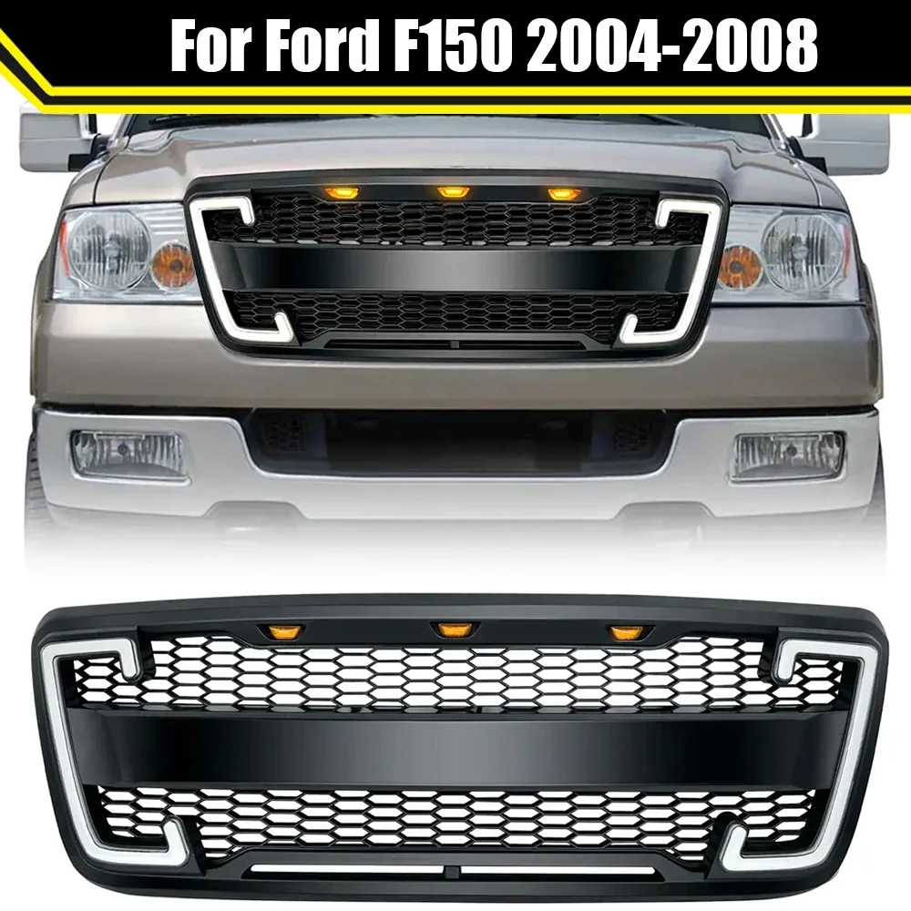 

Raptor Style Mesh Grille With DRL & Turn Signal Lights Matte Black For Ford F150 2004-2008 Racing Grill Front Grills Guard Grid