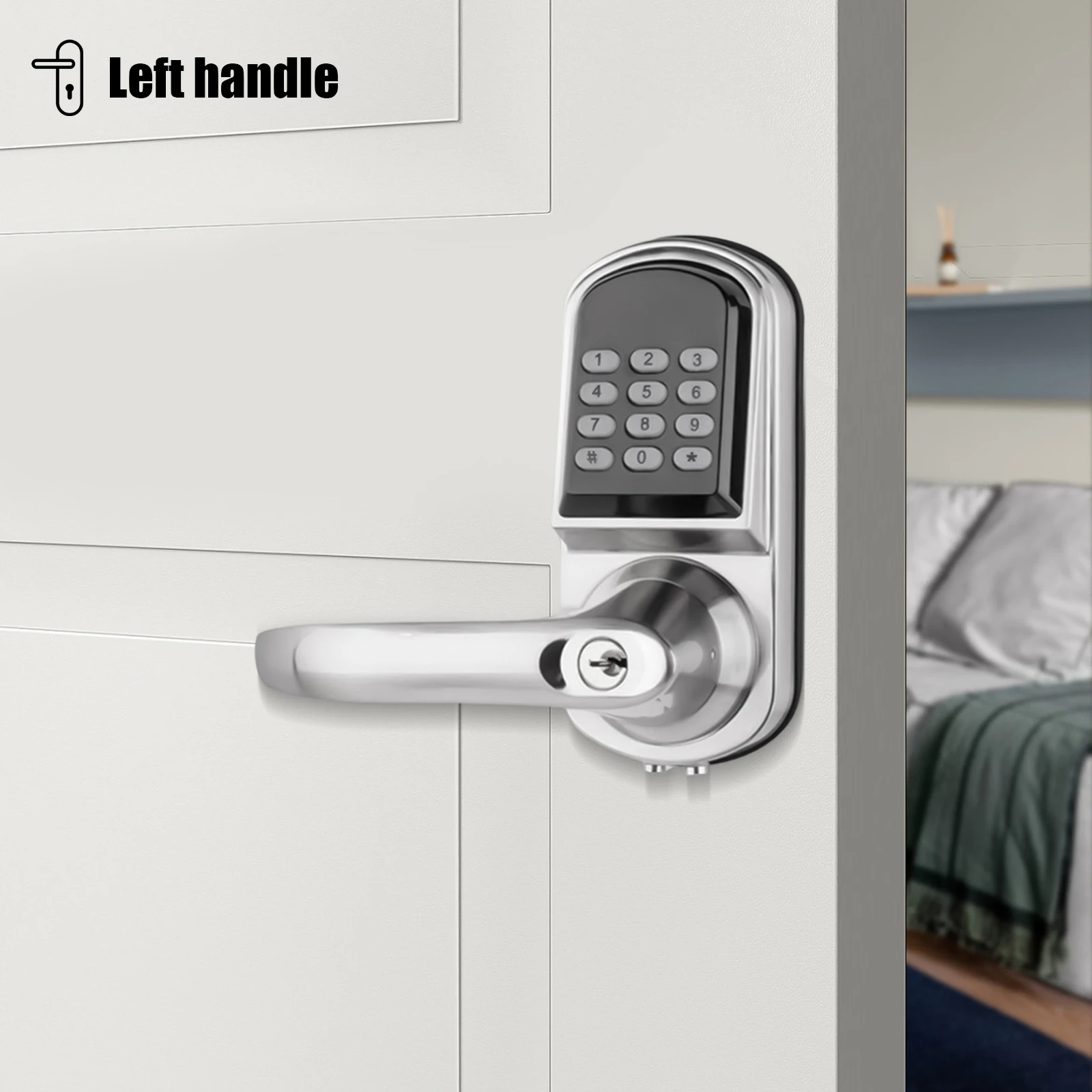 Left Handle Brushed Nickel Electronic Password Card Lock Support Password, Swipe Card, And Mechanical Key