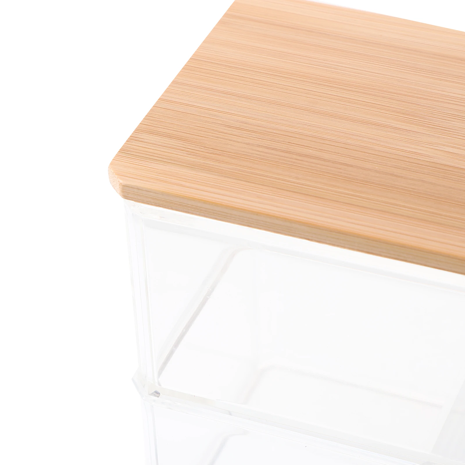 

Bamboo Lid Cotton Swab Box Cotton Pad Holder Makeup Organizer Container for Home Vanity Desktop Storage Makeup Organizer