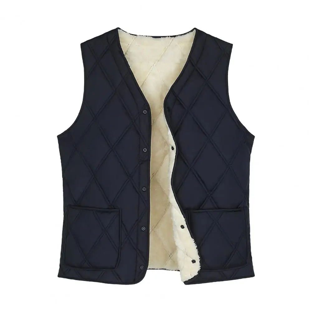 

Men Quilted Vest Stylish Men's Velvet Quilted Waistcoat with Plush Lining V-neck Single-breasted Winter Vest for Cold Weather