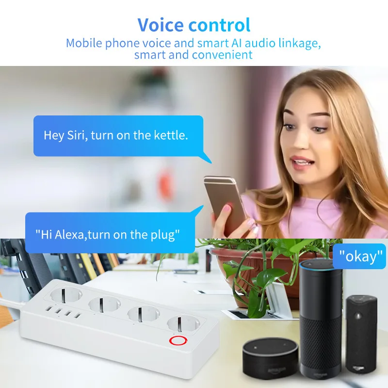 TUYA Smart Power Strip WiFi Socket EU 16A With Power Monitor Timing Function USB Socket  Works With Alexa Google Assistant