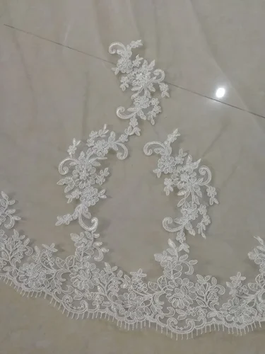 Imagen 2 del producto Blanco marfil Apliques De encaje tul largo velos De boda tipo catedral borde De encaje 1T velos De novia 3 metros Veu De Noiva
