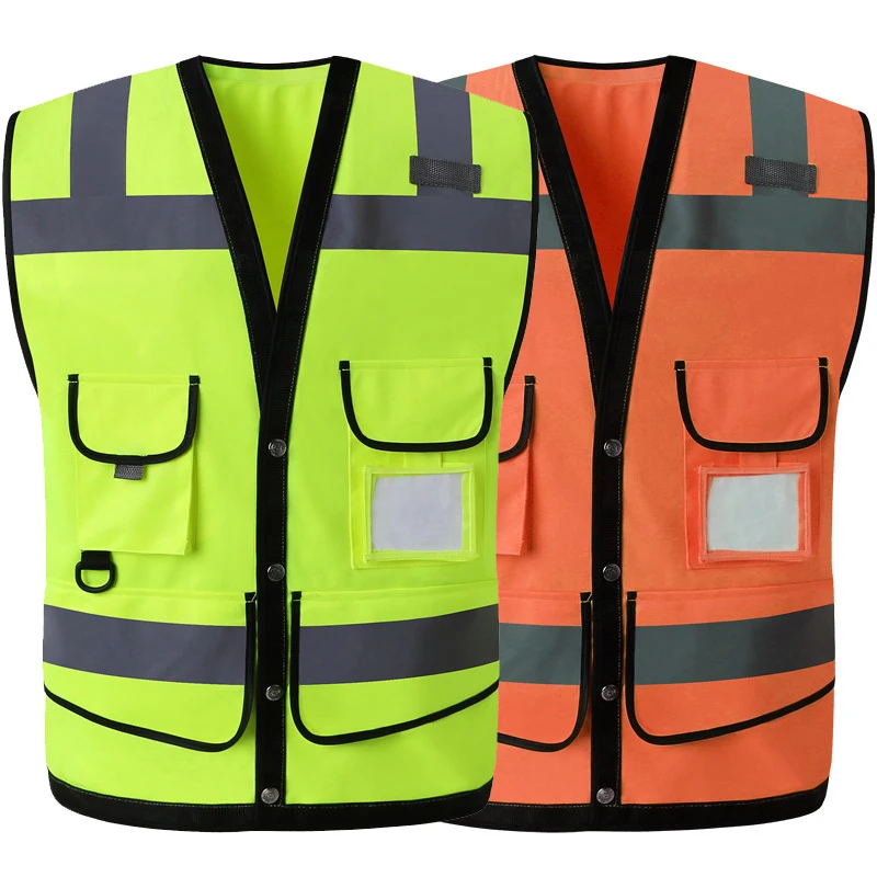 

5-Pocket Class 2 High Visibility Safety Vest for Men Reflective Construction Vest with Buttons Front