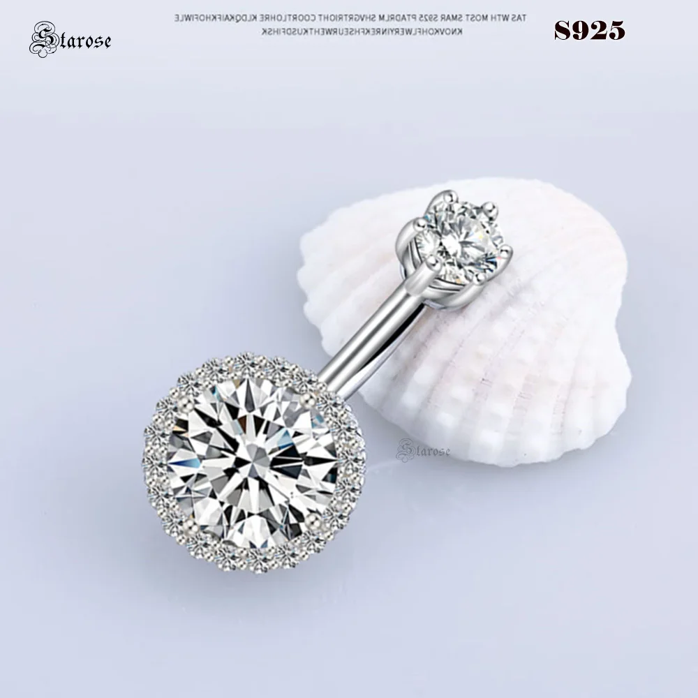 Luxury 14G 1.6x6/8/10mm 925 Sterling Silver Bar Round Zircon Belly Piercing Sexy Belly Button Rings Navel Jewelry Lobe Earring