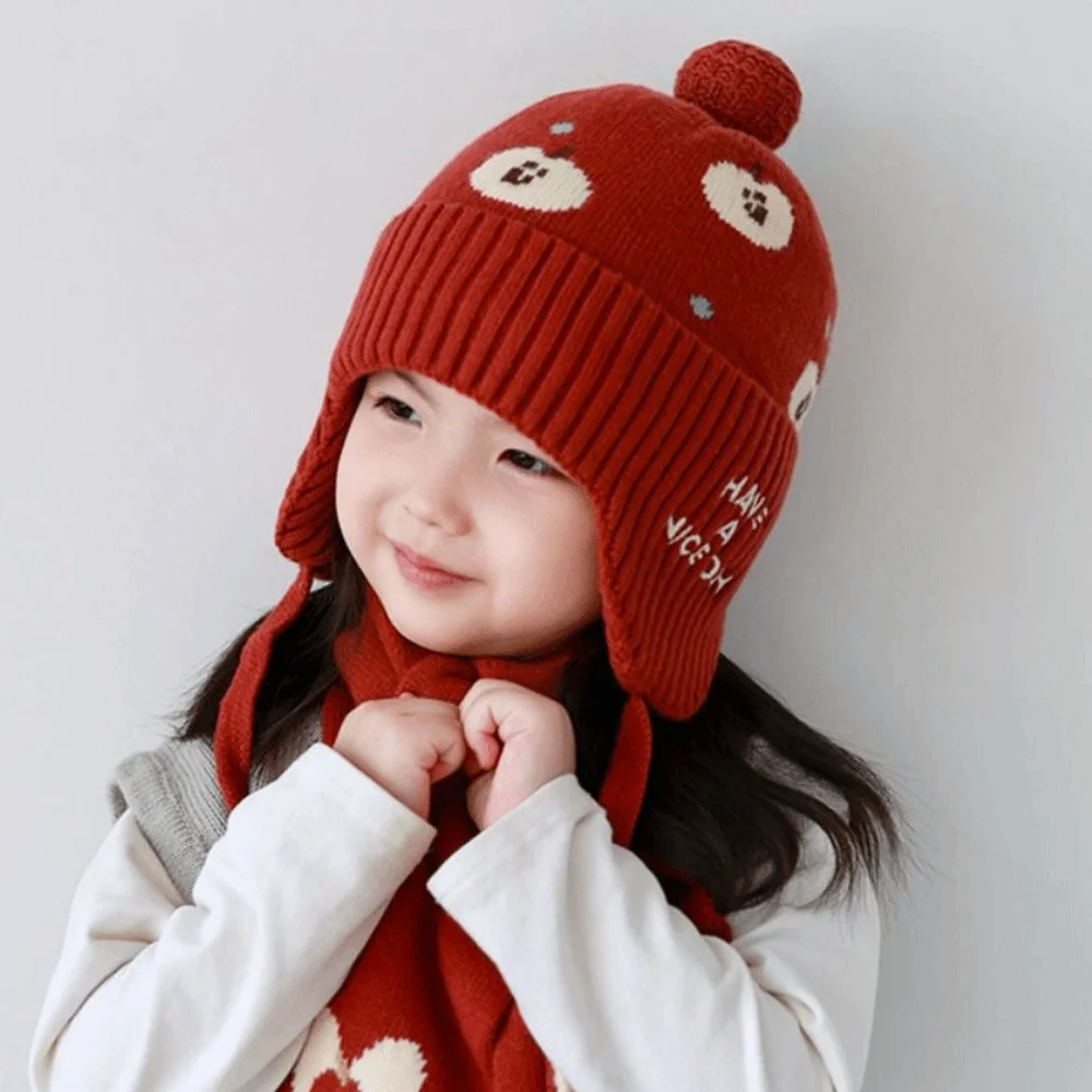 الصوف بطانة الشتاء الطفل قبعة كروشيه يندبروف لينة طفل محبوك قبعة تنفس الدانتيل متابعة سدادات حماية الأذن قبعة الطفل أغطية الرأس #2
