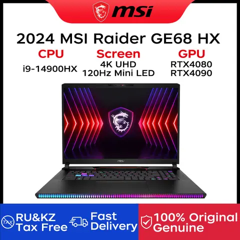 2024 MSI Raider GE68 HX portátil para juegos 16 pulgadas 4K UHD 120Hz Mini pantalla LED Notebook i9-14900HX 32GB 2TB RTX4080 Netbook ordenador