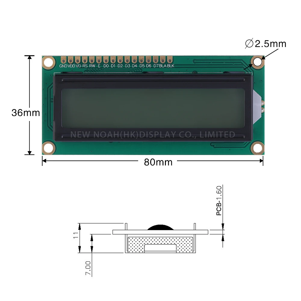 Gray Film Blue Letters 1601A Liquid Crystal Display 01*16 LCD 16*1 1601 16X1 16 PIN 80X36X11Mm 16*1 Monochrome Screen