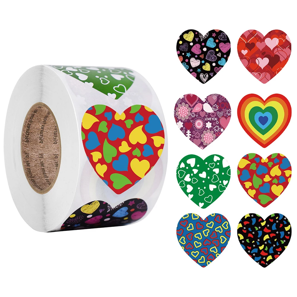 100-500pcs Heart Shape Labels Valentine's Day Paper Packaging Sticker Candy Dragee Gift Box Packing Bag Wedding Thanks Stickers