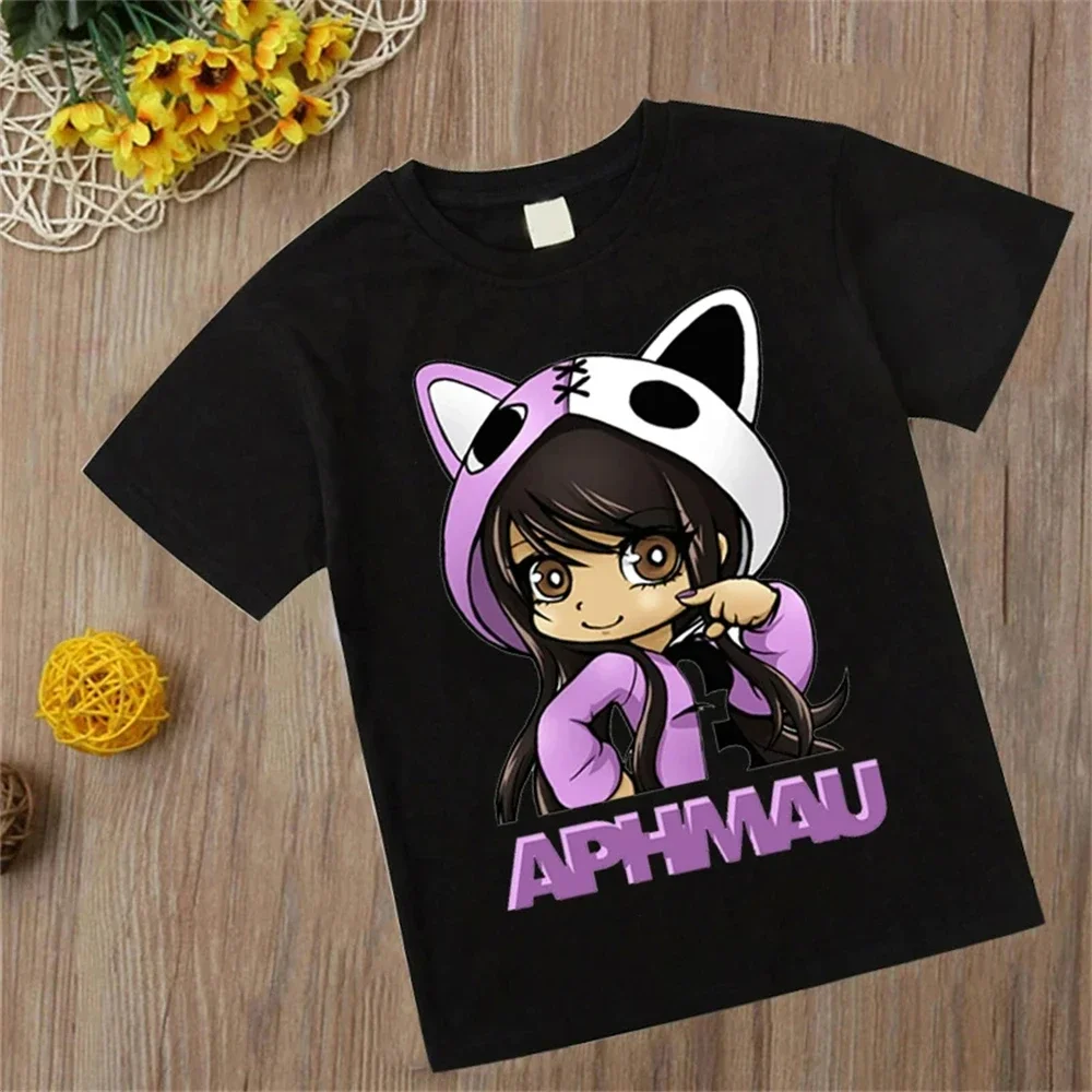 

Kids Cotton T-Shirts Cartoon Anime Cat Print Tops for Girls Boys Aphmau Outfits Womens T-Shirts Fashionable Children's Clothing