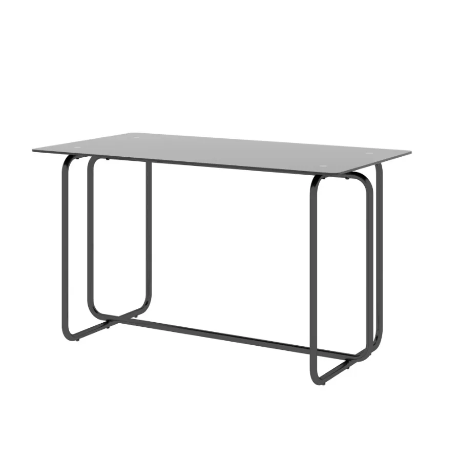 1-piece Rectangle Dining Table with Metal Frame Tempered Glass Dining Table for Kitchen Room Black