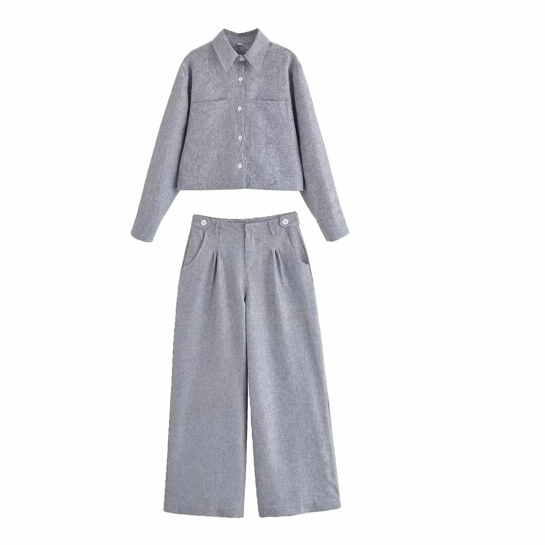 

SuperAen женская одежда в европейском и американском стиле, новинка 2025 года, модные комплекты рубашек с карманами и длинными рукавами с лацканами и брюками