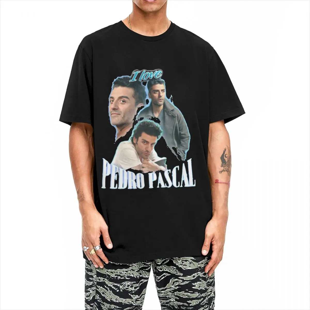 I Love Pedro Pascal Oscar Isaac Cursed Fan Collage T-Shirts for Men Women Unique 100% Cotton Tee Shirt O Neck Summer Clothes