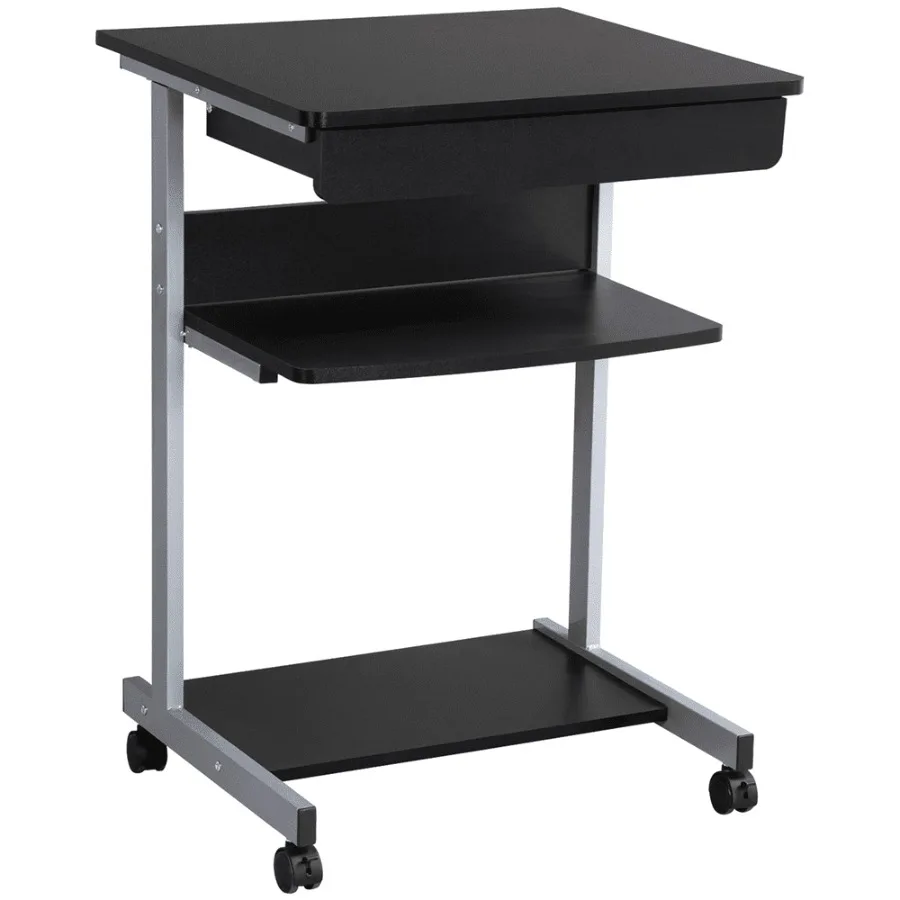 

3 Tier Mobile Computer Desk Cart Black Grey