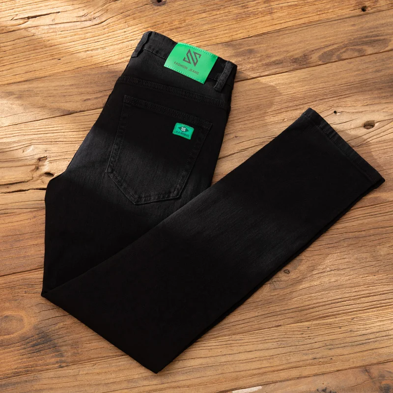 

Новинка 2025, мужские облегающие эластичные винтажные синие прямые джинсы, классические деловые повседневные облегающие джинсовые брюки, брендовые брюки