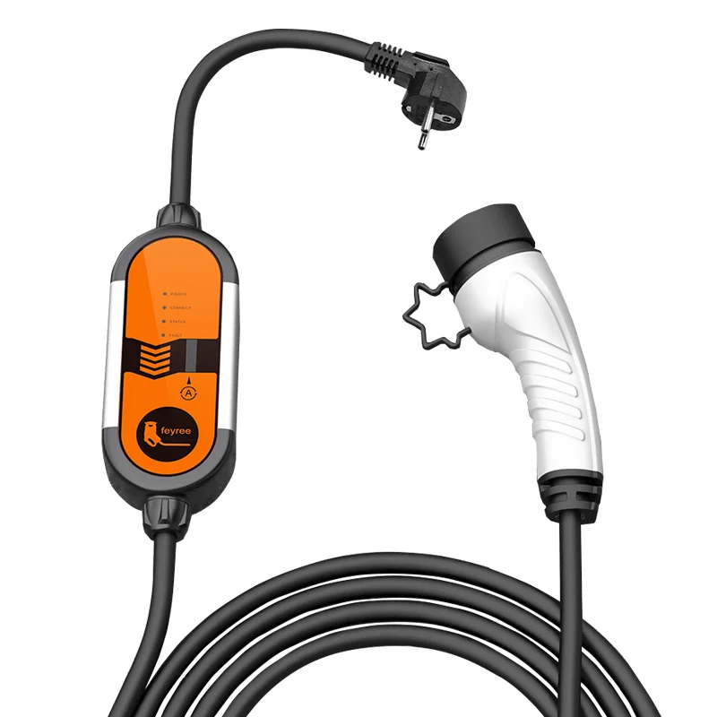 Feyree Typ2 16A 3,5kW Tragbares EV-Ladegerät EVSE Ladekabel 5m mit Schuko-Stecker Stromstärke Einstellbar für Elektroauto-Ladegerät