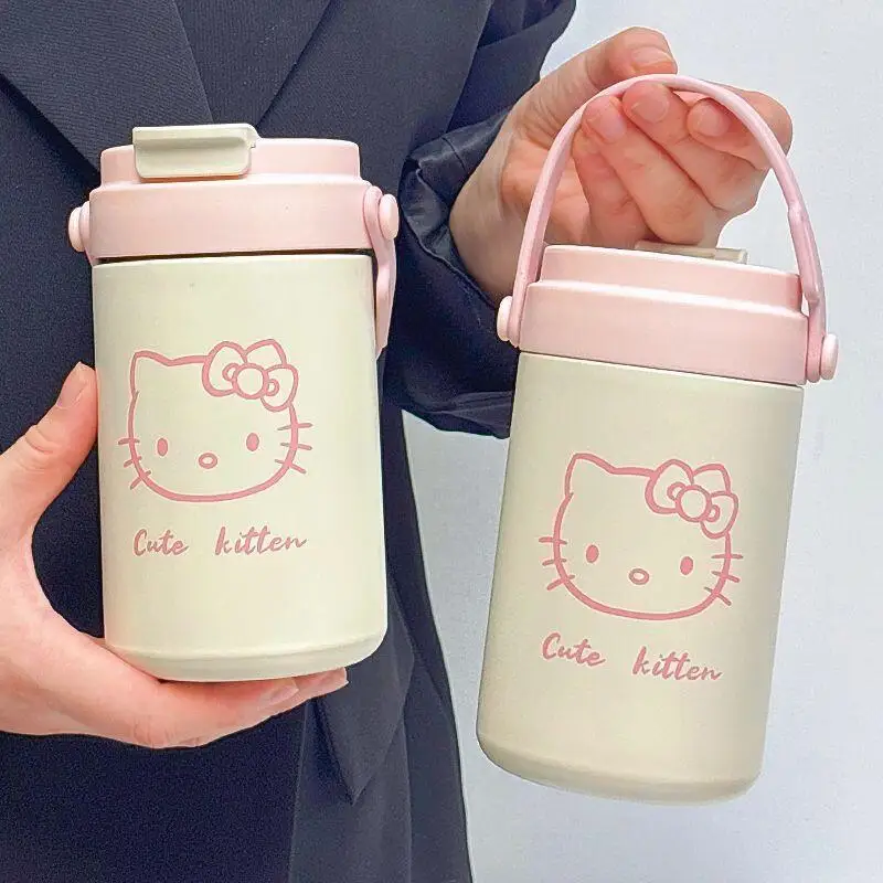 

2025 New Collection Cute Hello Kittys Cup Coffee Cup Good-Looking Large Capacity Portable Child A Cup with A Straw Fashion Gift