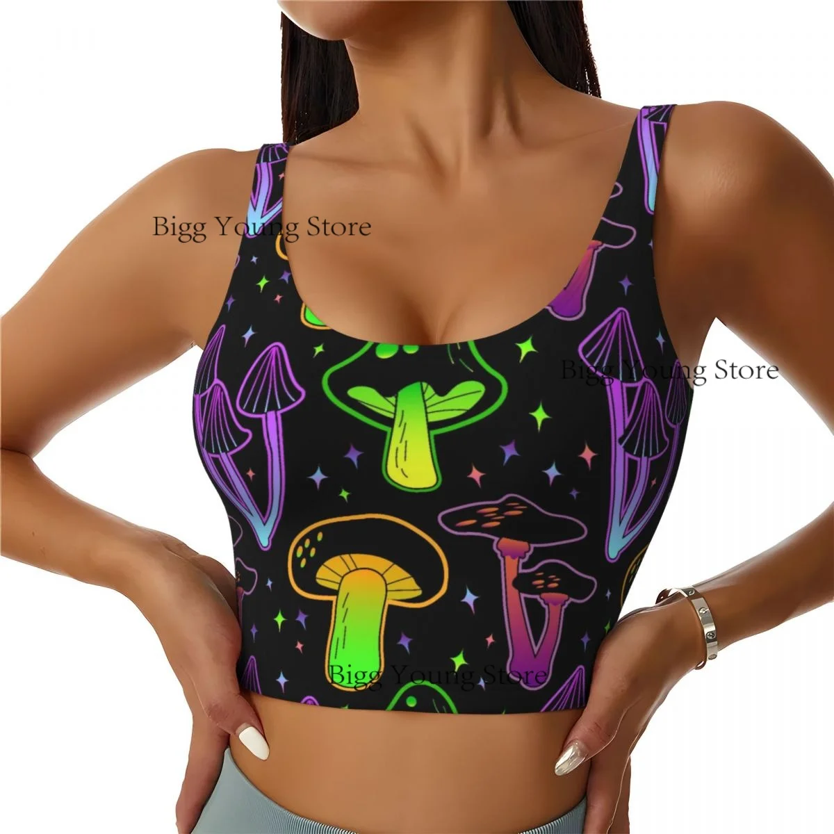 

Women Sexy Sports Vest Mushrooms Flowers Female Streetwear Sport Lingerie Tee Crop Top