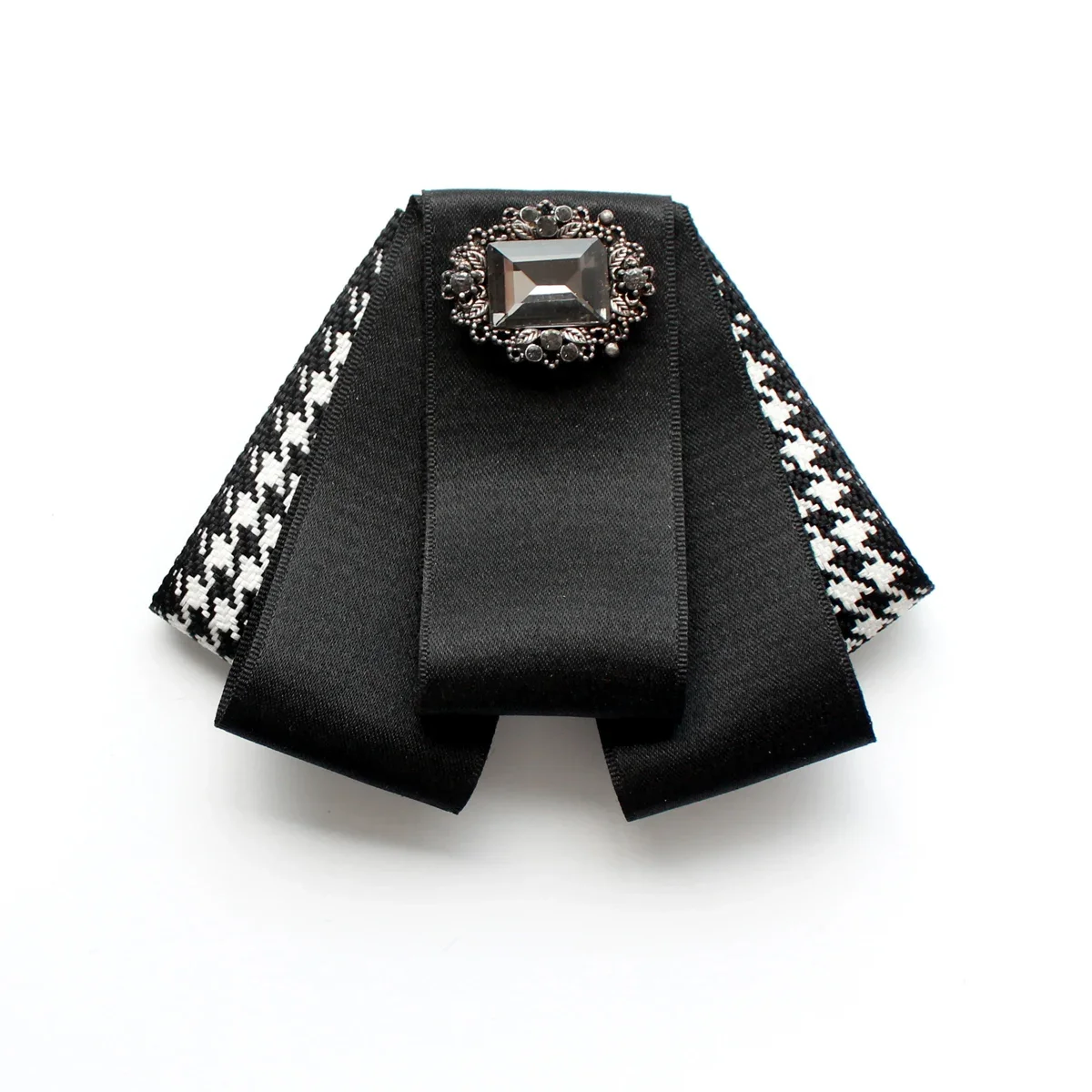 Broche de pajarita de cristal británico Retro para mujer y niña, moda coreana, estilo universitario, cuello de camisa, flor, cinta hecha a mano,