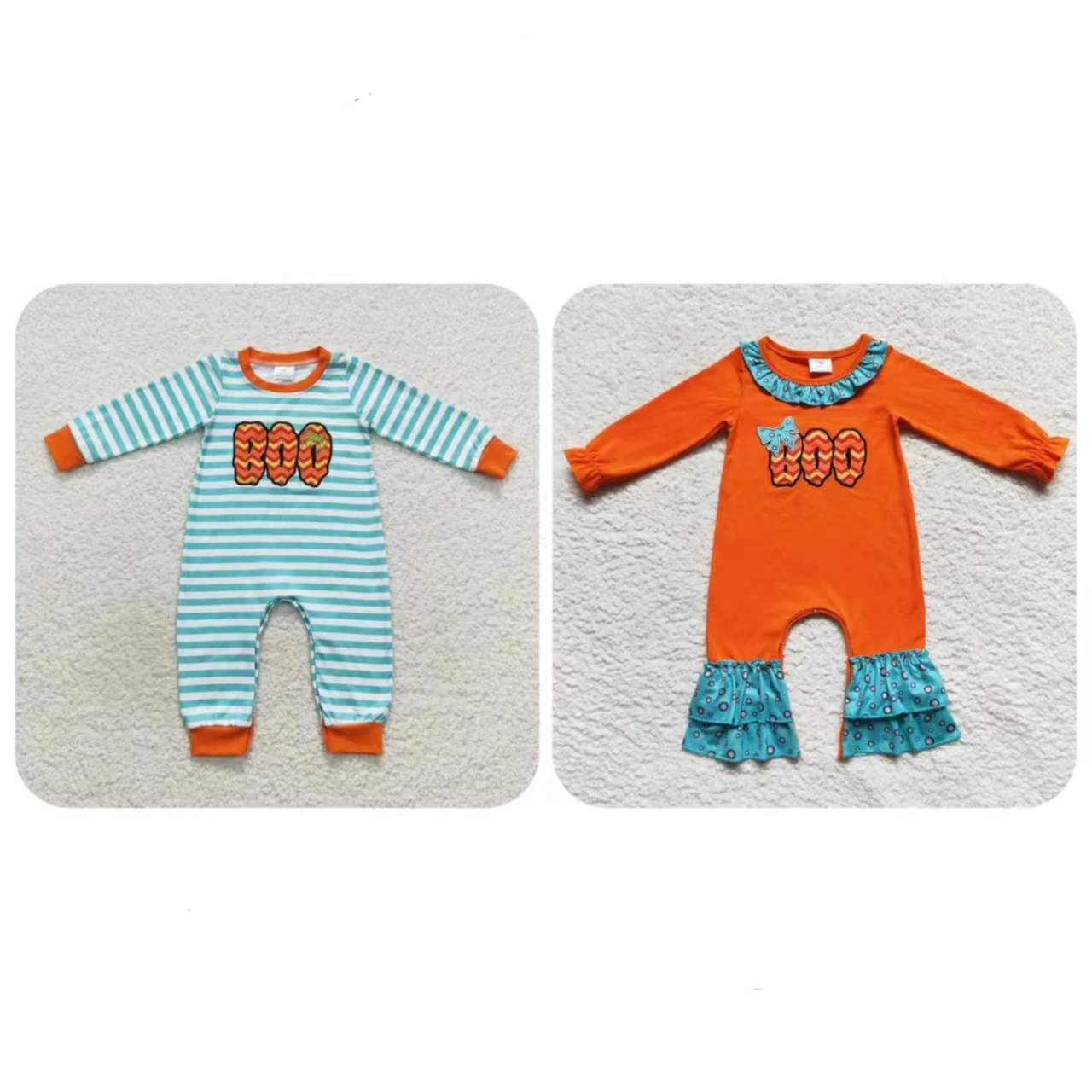

Wholesale Newborn Halloween Romper Matching Boy Girl Long Sleeves Boo Embroidery Jumpsuit Kid Toddler One-piece Children Clothes