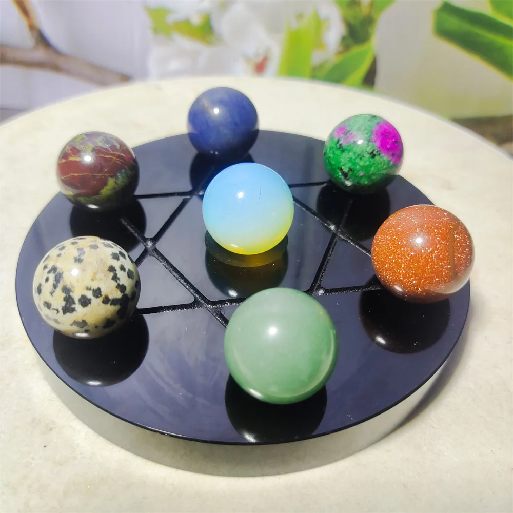 

Obsidian Seven Star Array Plate Mixed Crystal Ball Set Natural Stones Chakra Classical FengShui Ornament Meditation Home Decor