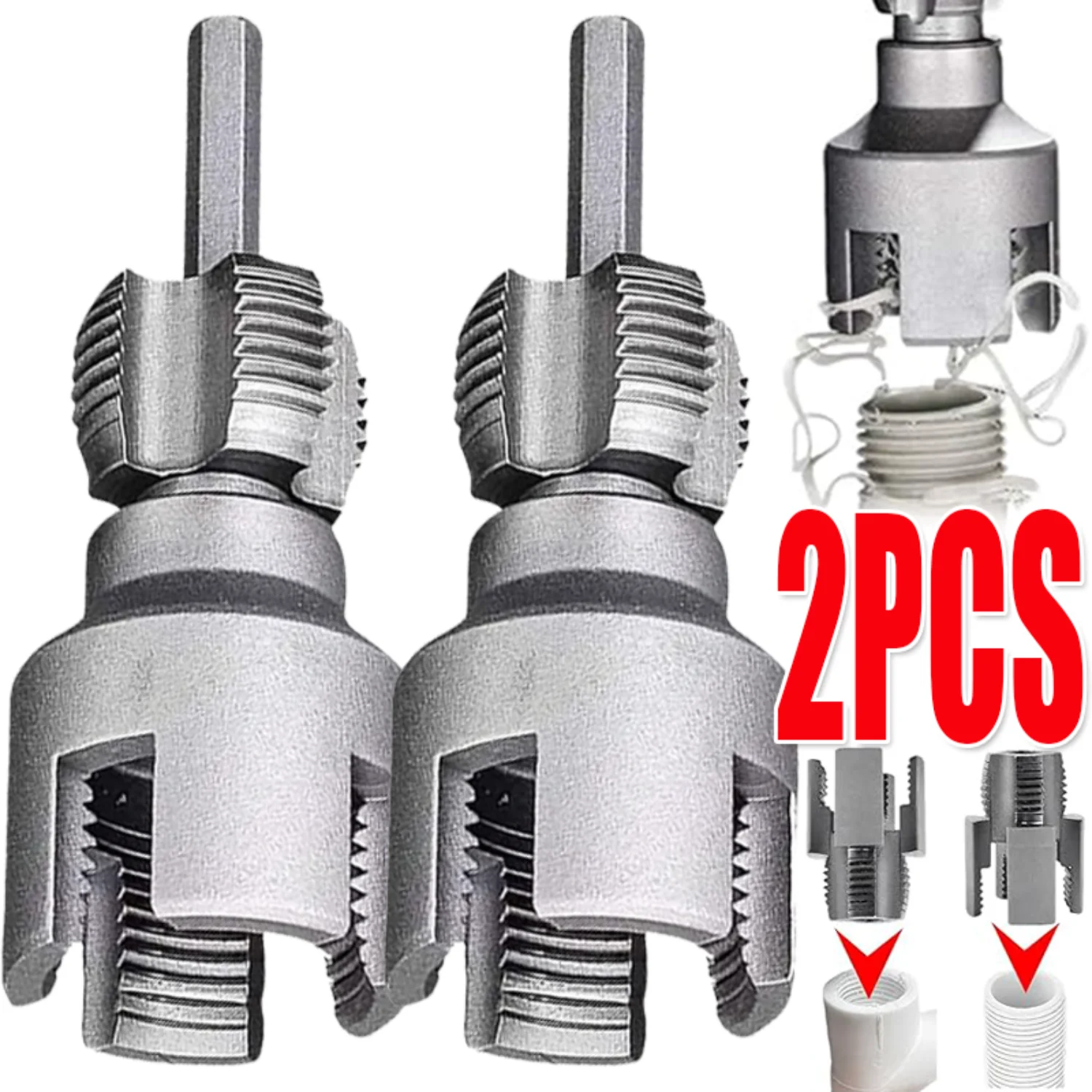 

4 Point Water Pipe Inner Outer Threads Hole Opener Electric Drill Hexagonal Plastic Pipe Threader Maker Double Head Tapping Tool