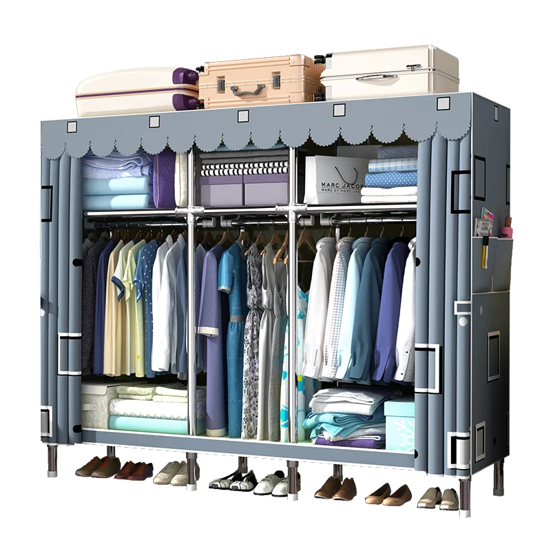 

Household bedroom wardrobe for rental use, sturdy and durable assembly, simple and modern all steel rack wardrobe