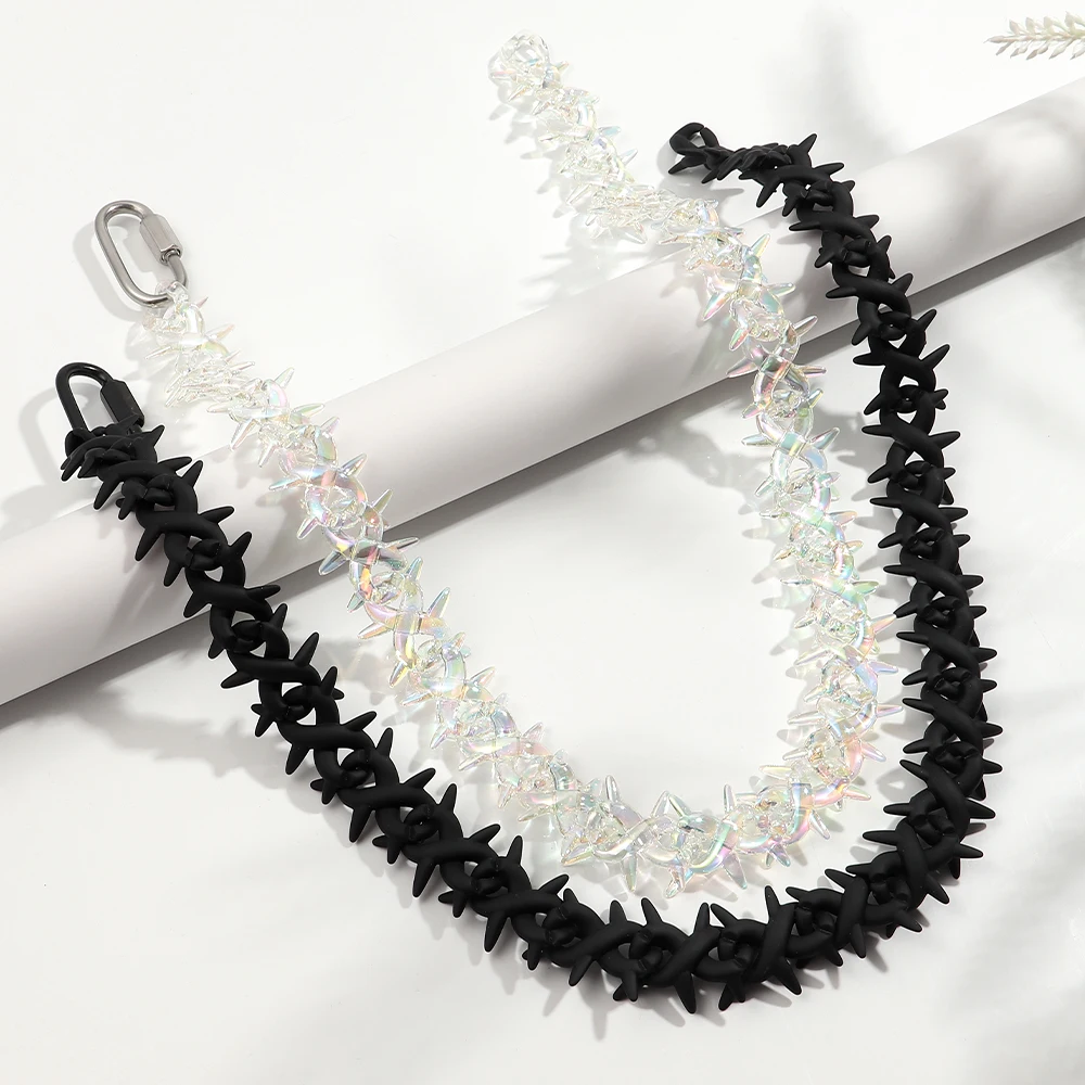 

HipHop Spikes Acrylic Thorn Infinity Chain Choker Necklace for Women Men Iridescent Transparent Collar Fashion Jewelry Gifts