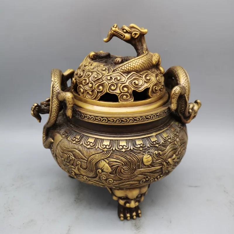 Brass Fish Leaping Over Gate Double Dragon Copper Incense Burner Antique Collection Home Decor Craft Wholesale