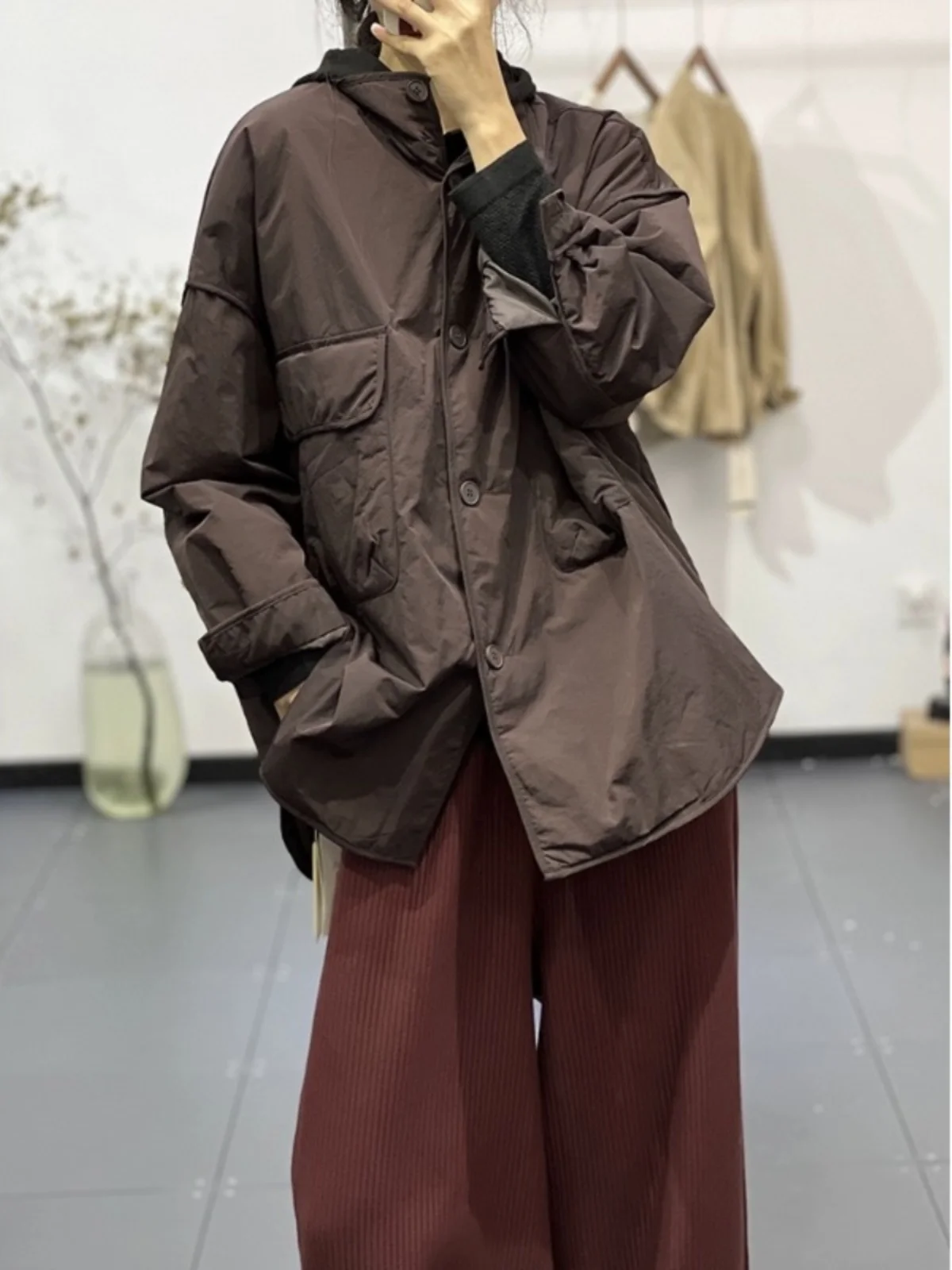 

Retro Japanese High-End Brand Cotton Workwear Jaet Women's Loose Lightweight Collared Cotton Coat Winter Outerwear