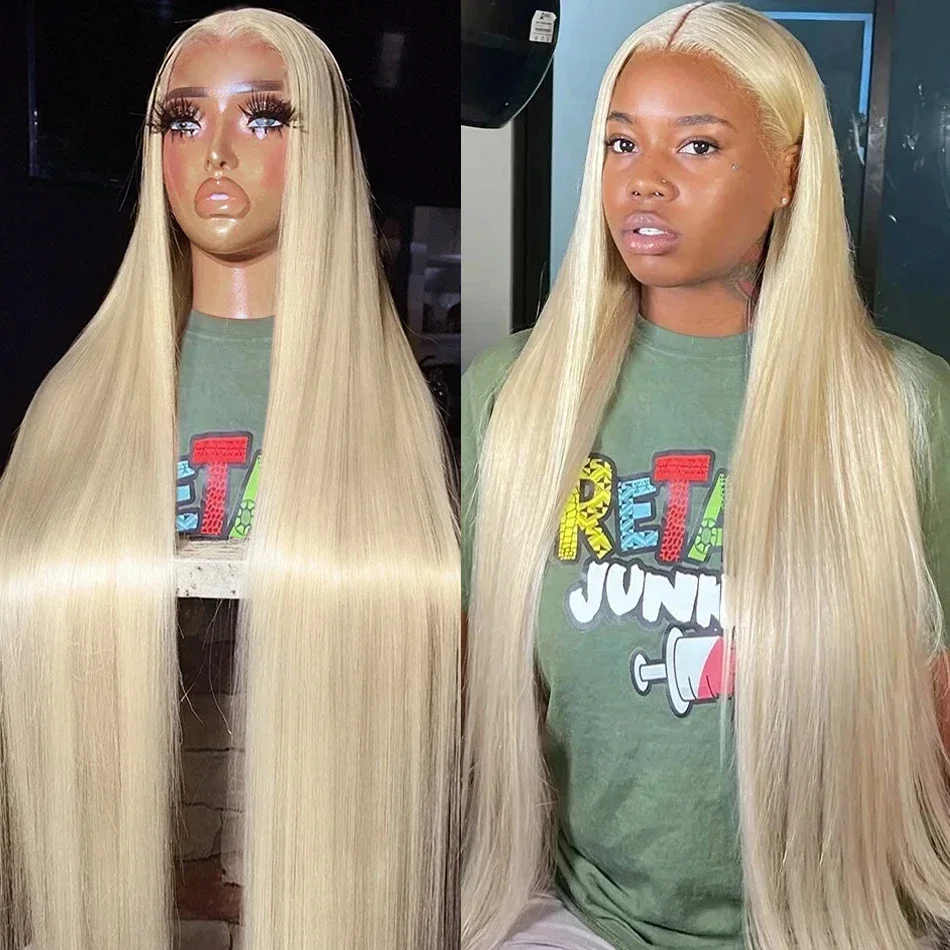 

Deep Wave Lace Frontal Wig 613 Honey Blonde Brazilian Pre Plucked Straight 13x4 Blonde HD Transparent Lace Front Human Hair Wig