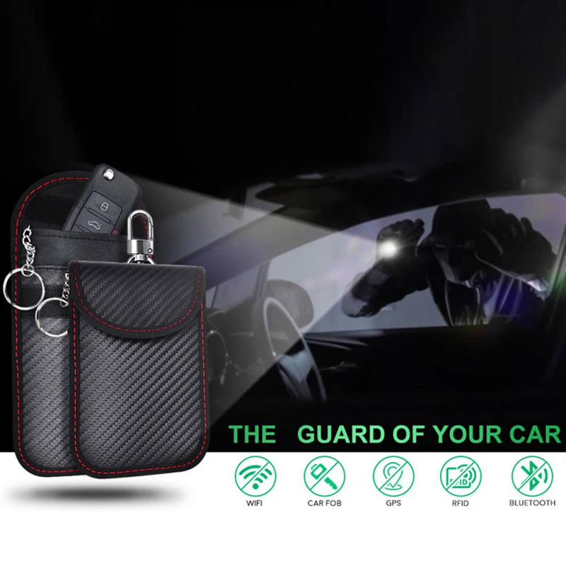 Carbon Fiber Car Key Case Car Key Signal Blocker Mini Case Pouch Keyless Anti-theft Anti-scanning RFID Blocking Bag