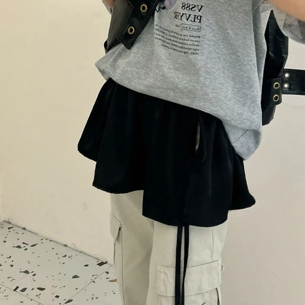 Pakaian Hip-hop Berlapis, Rok, Kemeja, Ekstensi Rok, Selendang Pinggang Manis dengan Tali, Y2K, Warna Solid, Pinggang Berumbai, Streetwear