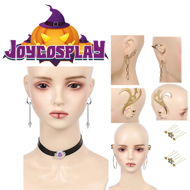 رومي ميرا تأثيري أقراط الأذن كليب فانتازيا النساء لعب الأدوار زوي قلادة هيرباند هالوين كرنفال زي اكسسوارات الهدايا