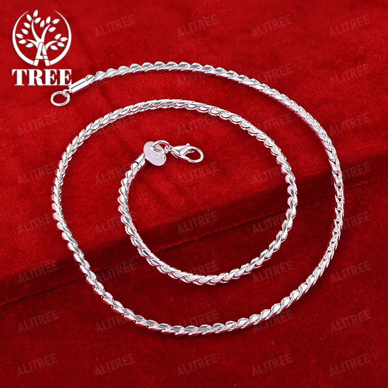 Trendy 925 Sterling Silver 4mm Twisted Rope Necklace For Lady Romantic Valentine's Day Jewelry Birthday Party Gifts Accessories