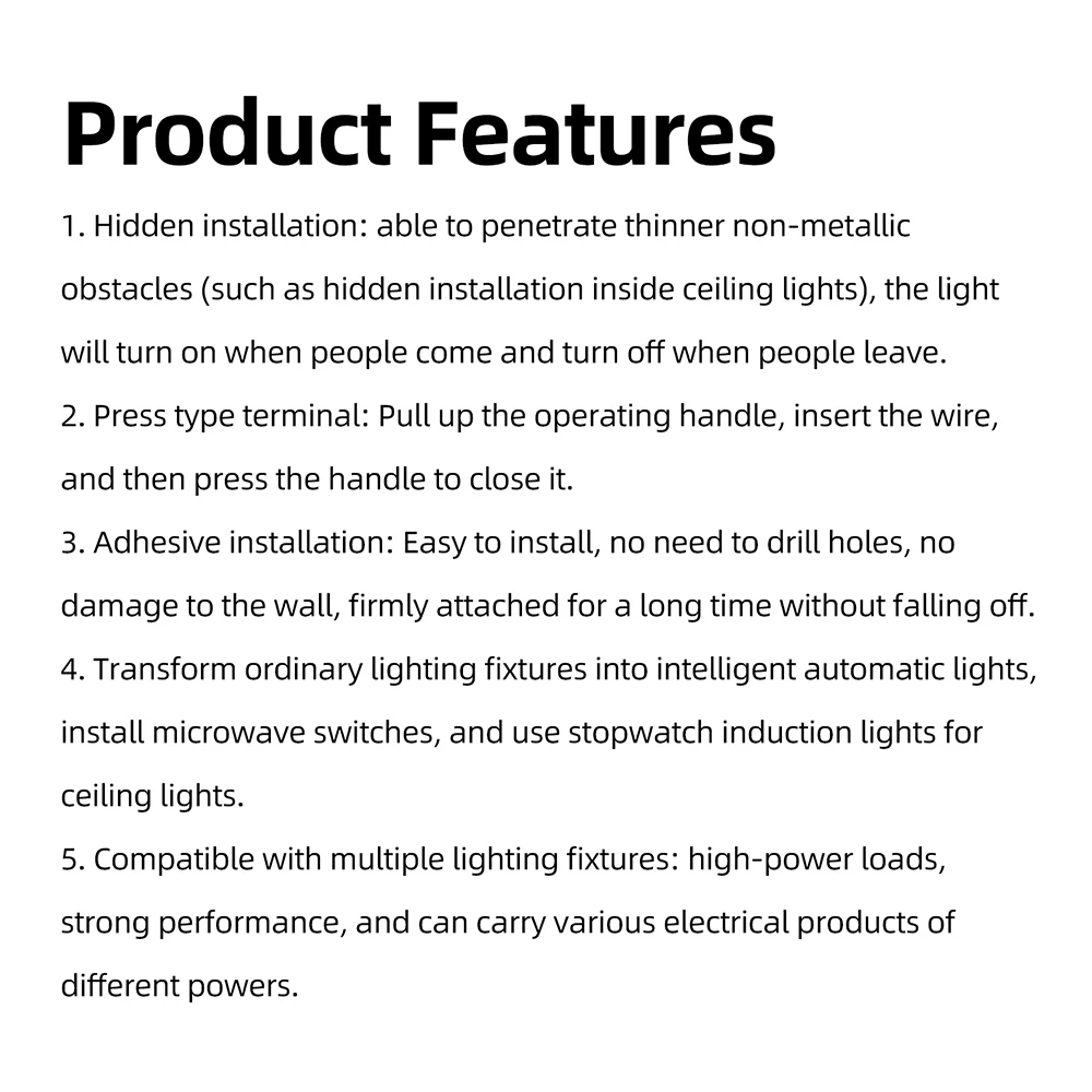 Intelligenter Sensor-Mikrowellenradar-Induktionsschalter für Deckenleuchten - Verdeckte Installation mit Kleberückseite, automatisches Ein-/Ausschalten – Detail 9