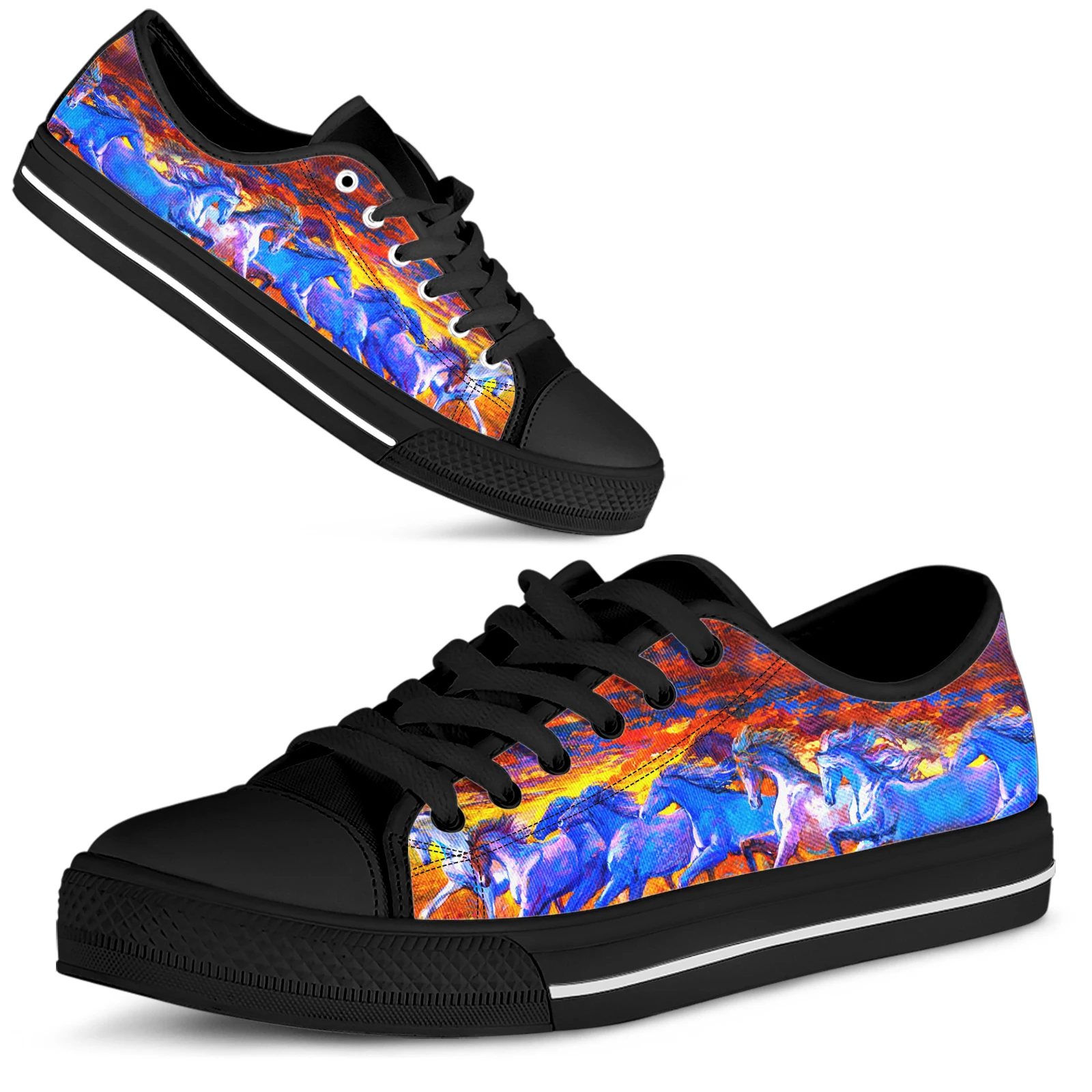 ELVISWORDS Horse Art Painting Design Brand Shoes Stylish And Comfortable Spring Outdoor Casual Lace-up Shoes Low Top Sneakers