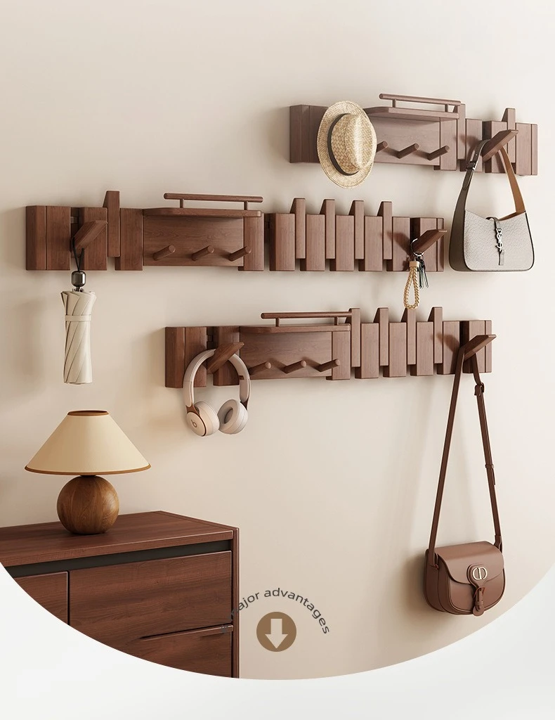 Klavierförmiger Kleiderbügel, Wandhaken, zusammenklappbar, aus massivem Holz, multifunktionaler Kleiderbügel für Eingangstüren – Detail 1