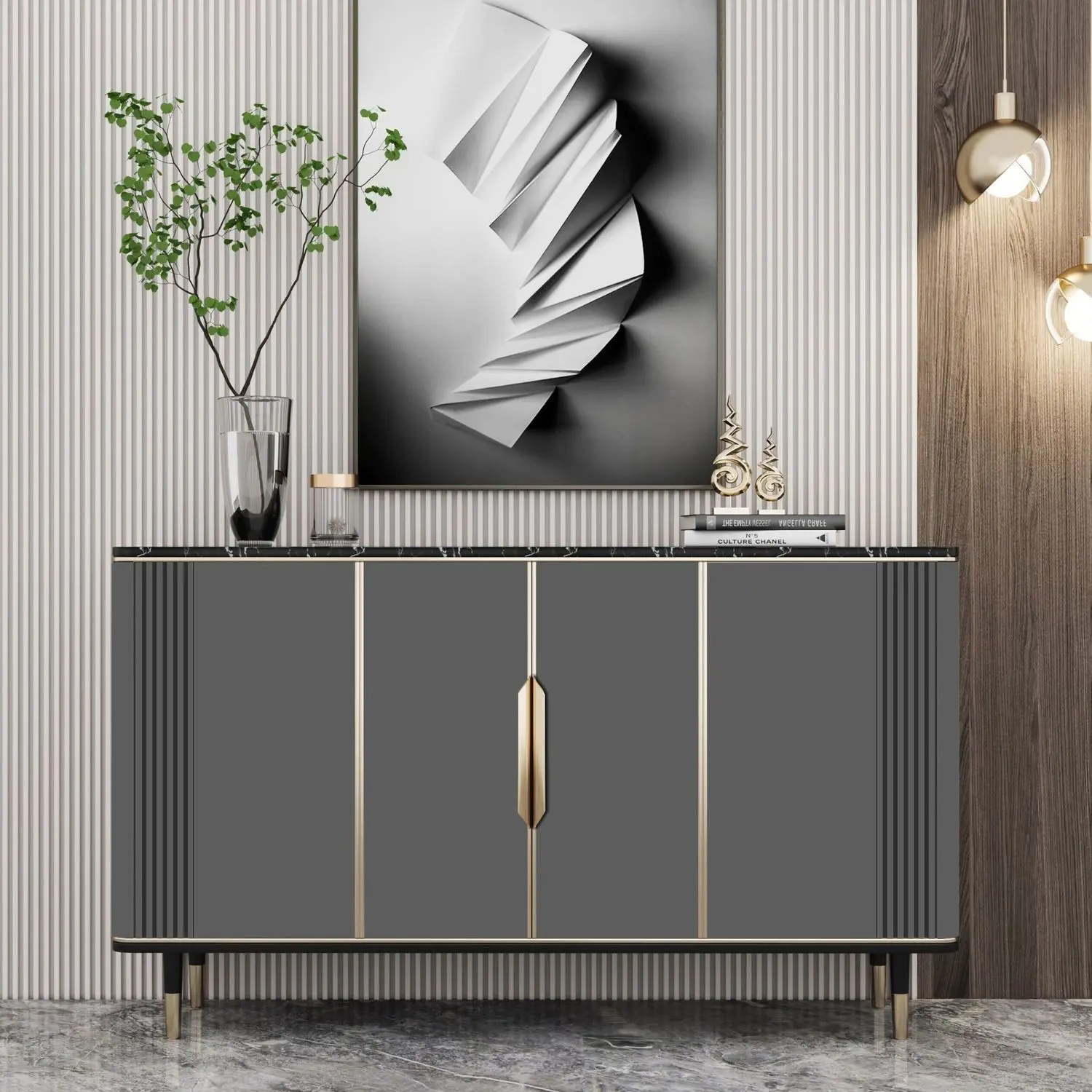 خزانة مدخل فاخرة حديثة وبسيطة جديدة راقية لغرفة المعيشة وخزانة بهو لتزيين الحائط وخزانة جانبية للممر