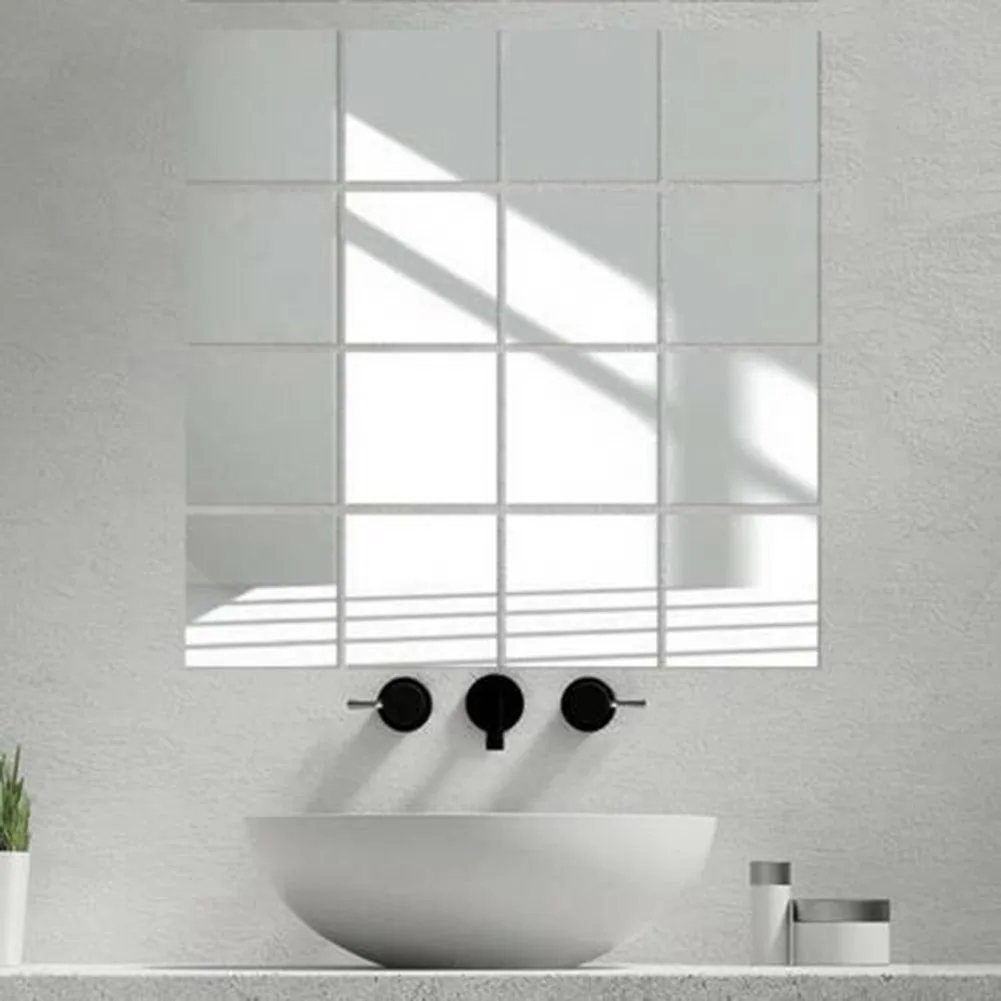 16Pcs Mirror Wall Stickers 0.1mm Thickness 15CM Square Mirror Tile Wall Stickers Decal DIY Art Stickers For Living Room Decor