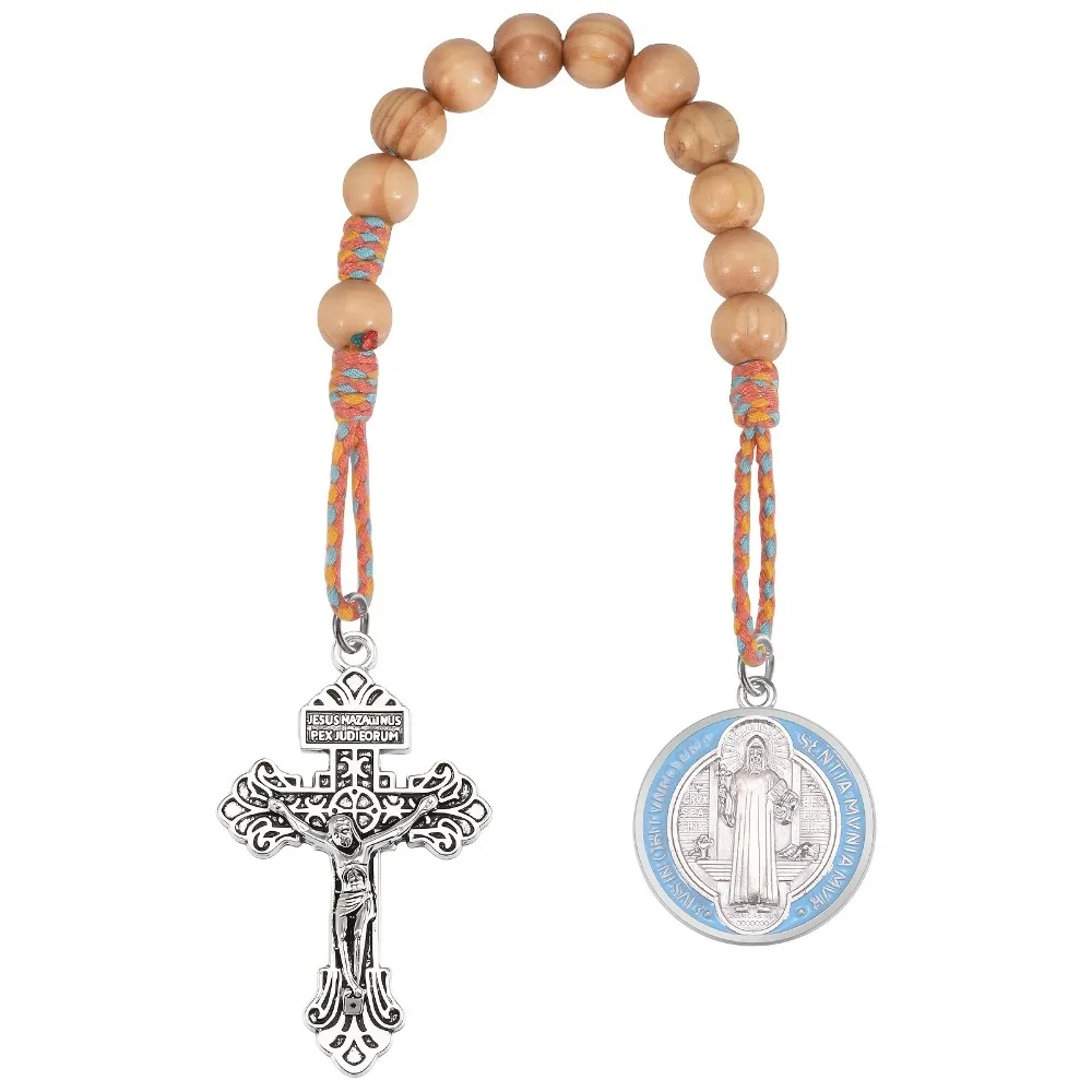 2/4/8 pièces de mini chapelets de poche avec crucifix et médaille de Saint Benoît, cadeau religieux pour baptême, première communion, Noël