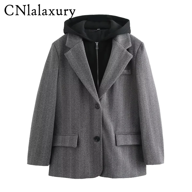 CNlalaxury Casual Hoodies Blazer for Women Long Sleeve Pockets Jacket Fashion Outwear Office Lady Female Coat